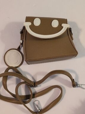 Brown Crossbody Bag with White Smile Accent